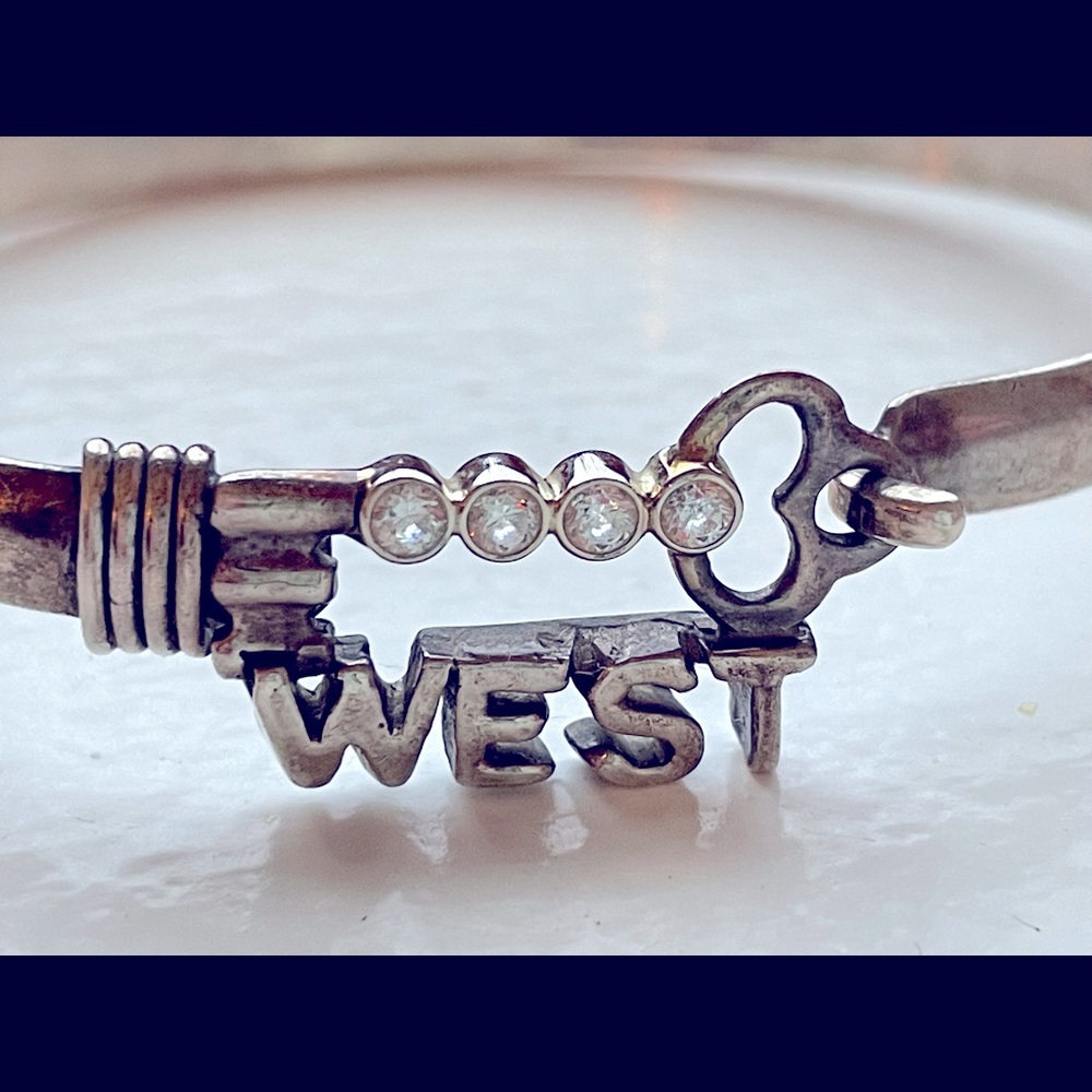 Sterling Silver Key West bangle bracelet key to my heart diamond cubic zirconia